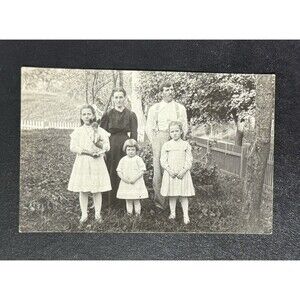 Antique RPPC Family Portrait w/ Children & Dog Early 1900s Real Photo Postcard